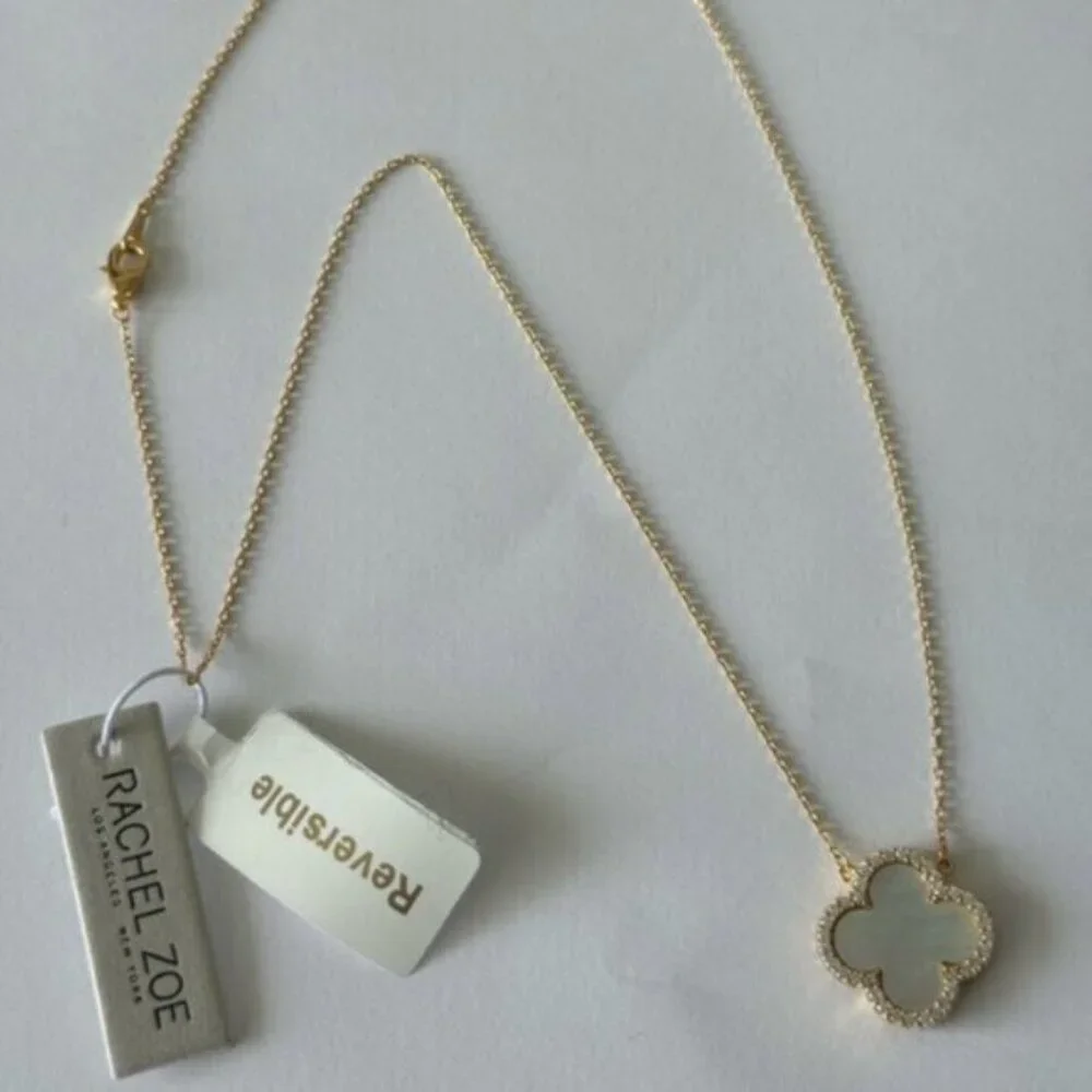 Rachel Zoe Sterling Silver 925 Gold Plated Clever Reversibl Necklace Pearl Onyx - Picture 5 of 16